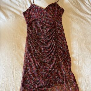 BCBGeneration pink and purple Floral Ruched Slip Midi Dress